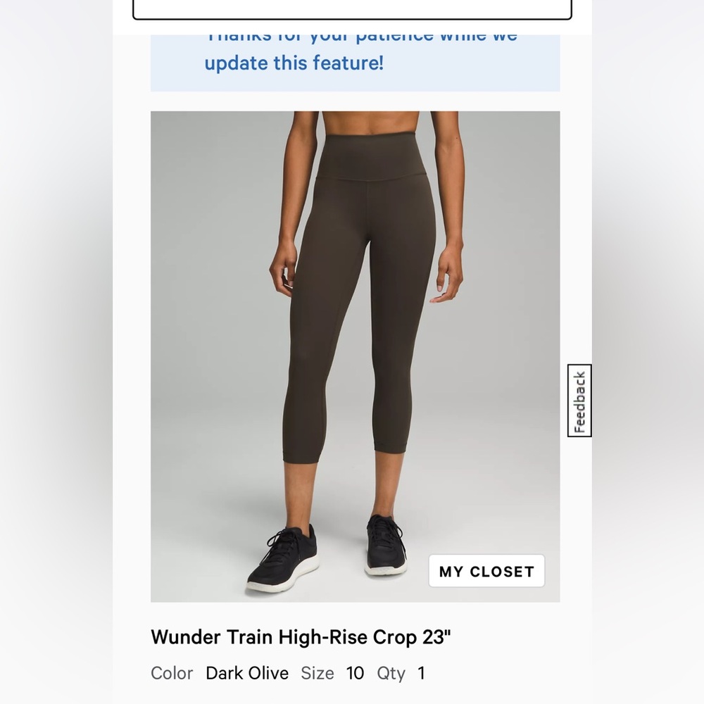 lululemon athletica wunder train high rise 23” dark olive size 10